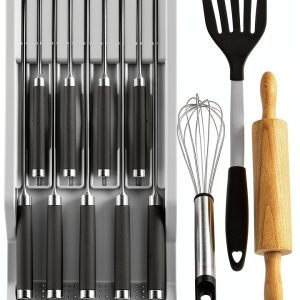 Knife Holder Mulikeer Drawer Organizer Holds 11 Knives Gray-0