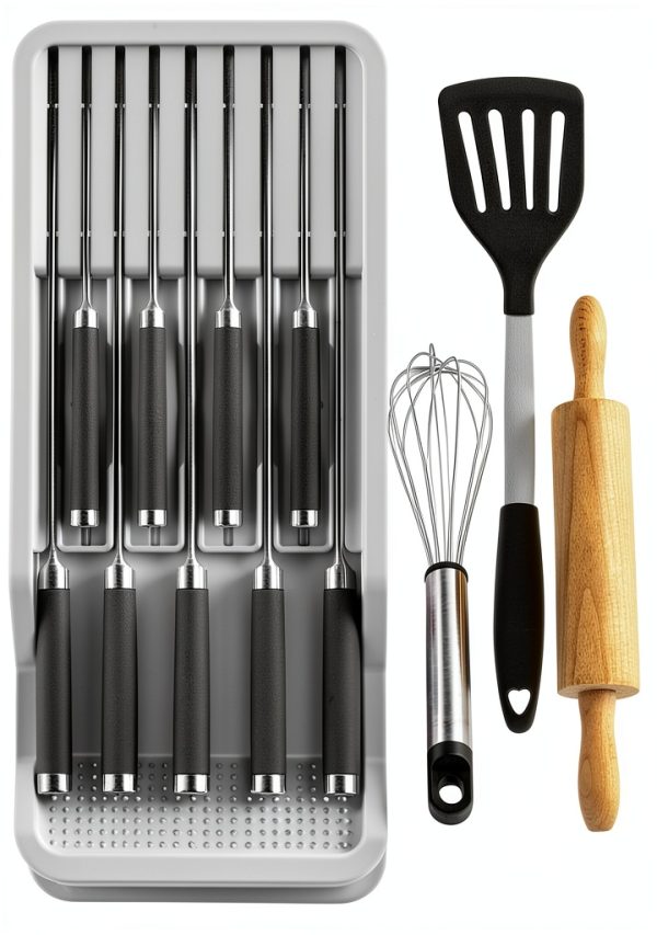 Knife Holder Mulikeer Drawer Organizer Holds 11 Knives Gray-0