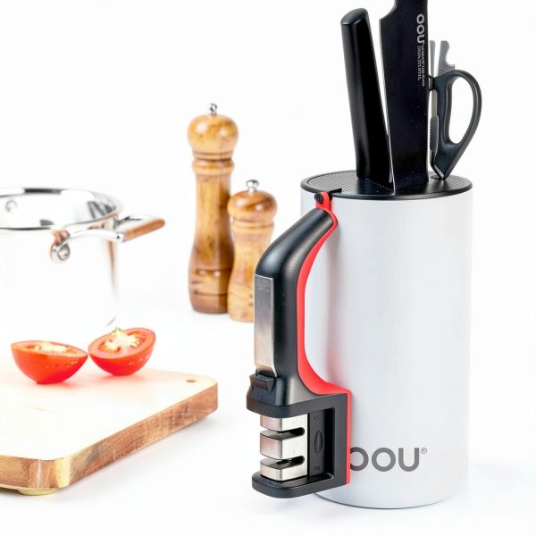 OOU Universal Knife Block Holder - Round Kitchen Knife Storage Unique Slot Design to Protect Blades, Space Saver Knife Organizer Detachable for Easy Cleaning, White-2