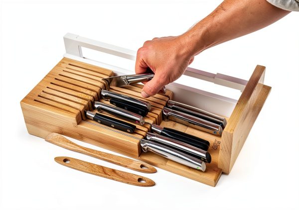 DrawerStore Knife Organizer Joseph – Bamboo 2‑Tier for 12+ Knives-5