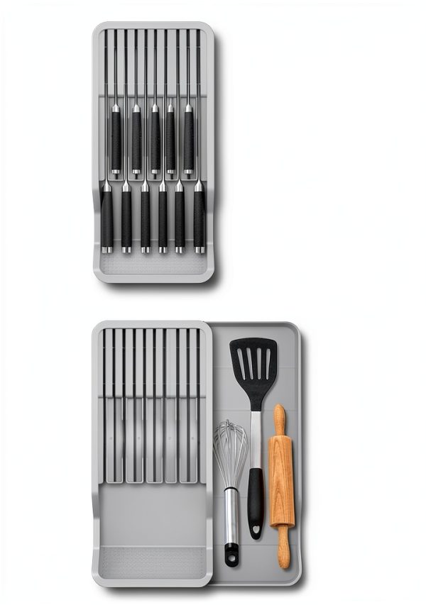 Knife Holder Mulikeer Drawer Organizer Holds 11 Knives Gray-1