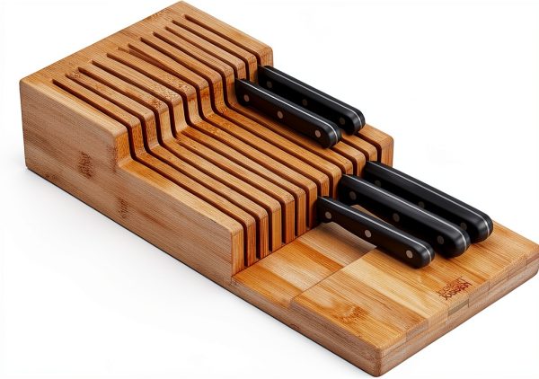 DrawerStore Knife Organizer Joseph – Bamboo 2‑Tier for 12+ Knives-0