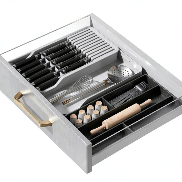 Knife Holder Mulikeer Drawer Organizer Holds 11 Knives Gray-3