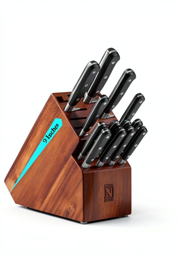 Acacia Wood Knife Block by Cook N Home 20 Slot Countertop Knife Holder-2