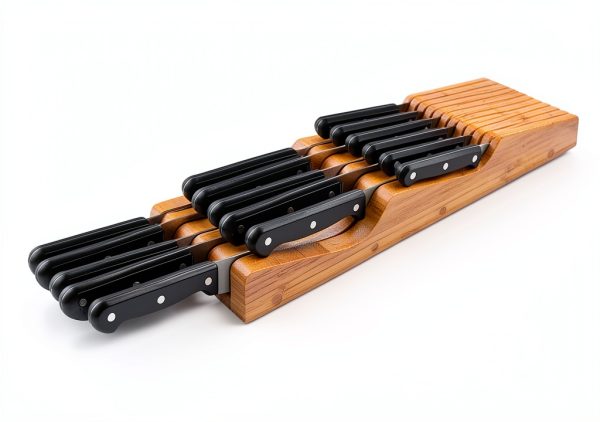 Bamboo Knife Block by Bellemain – 16 Slot Drawer Organizer, Brown-2