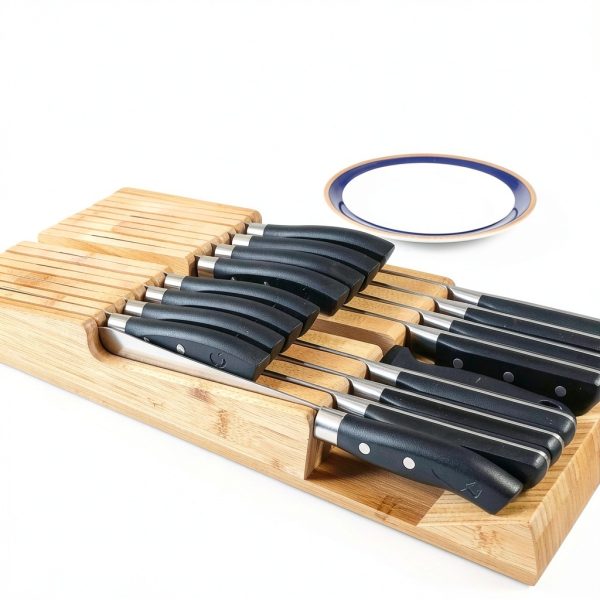 NIUXX Bamboo In-Drawer Knife Block Set for 16 Knives(Not Included), Large Kitchen Detachable Washable Cutlery Slot Organizer Storage Holder for Sharpening Steel and Cutter-5