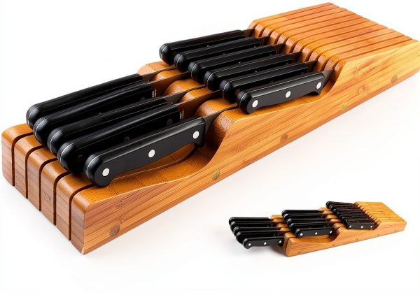 Bamboo Knife Block by Bellemain – 16 Slot Drawer Organizer, Brown-3