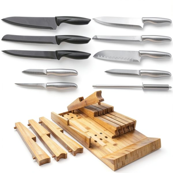 NIUXX Bamboo In-Drawer Knife Block Set for 16 Knives(Not Included), Large Kitchen Detachable Washable Cutlery Slot Organizer Storage Holder for Sharpening Steel and Cutter-6