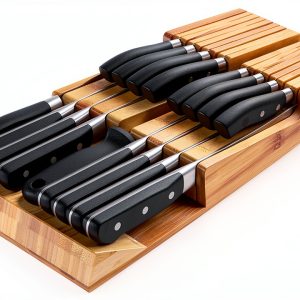 NIUXX Bamboo In-Drawer Knife Block Set for 16 Knives(Not Included), Large Kitchen Detachable Washable Cutlery Slot Organizer Storage Holder for Sharpening Steel and Cutter-0