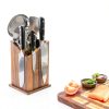 Magnetic Knife Holder Gourmetop Acacia Wood Block with Utensil Storage-3