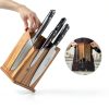 Magnetic Knife Holder Gourmetop Acacia Wood Block with Utensil Storage-2