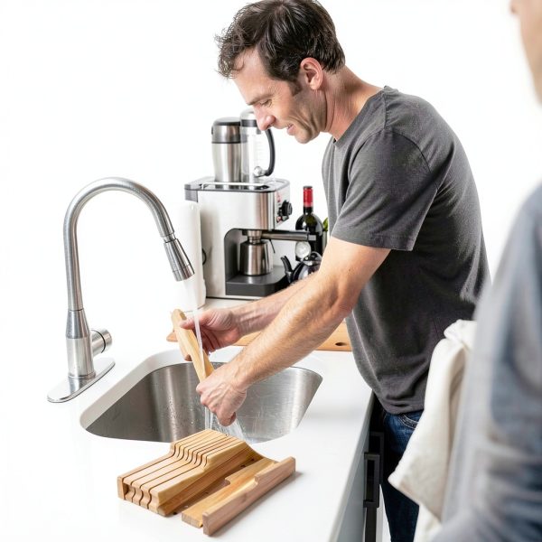 NIUXX Bamboo In-Drawer Knife Block Set for 16 Knives(Not Included), Large Kitchen Detachable Washable Cutlery Slot Organizer Storage Holder for Sharpening Steel and Cutter-4