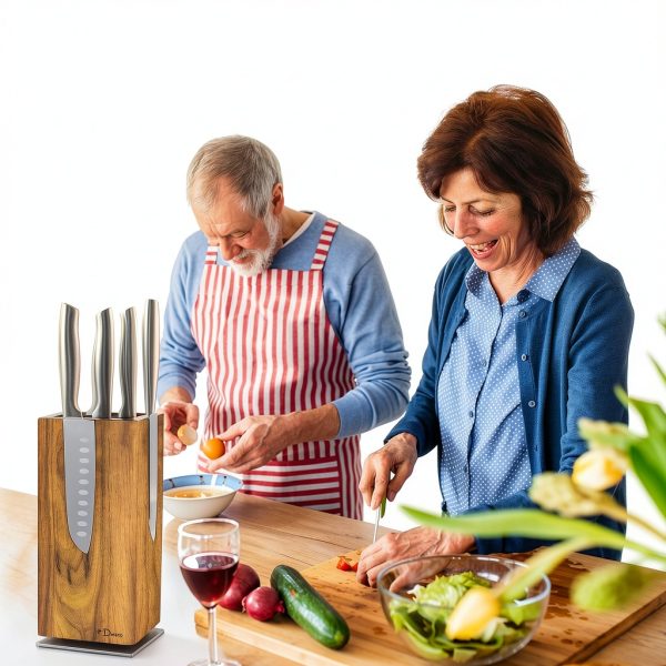 Magnetic Knife Block Dmore 360° Rotatable Acacia Wood Stand-5