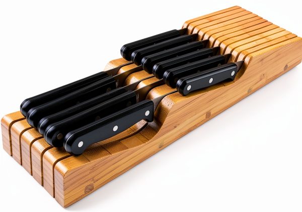 Bamboo Knife Block by Bellemain – 16 Slot Drawer Organizer, Brown-6