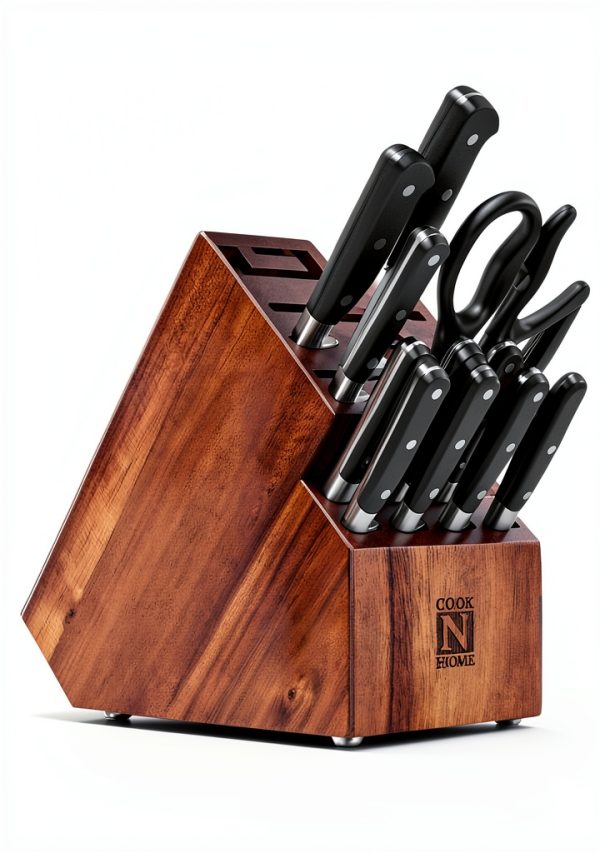 Acacia Wood Knife Block by Cook N Home 20 Slot Countertop Knife Holder-5