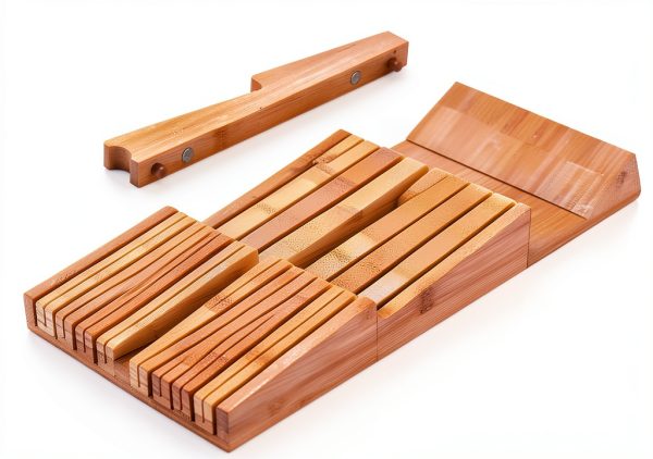 NIUXX Bamboo In-Drawer Knife Block Set for 16 Knives(Not Included), Large Kitchen Detachable Washable Cutlery Slot Organizer Storage Holder for Sharpening Steel and Cutter-1