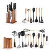 Magnetic Knife Holder Gourmetop Acacia Wood Block with Utensil Storage-1