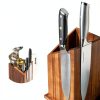 Magnetic Knife Holder Gourmetop Acacia Wood Block with Utensil Storage-4